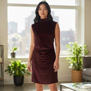 A New Day Womens Burgundy Velvet Sleeveless Dress Knee-Length Size Small